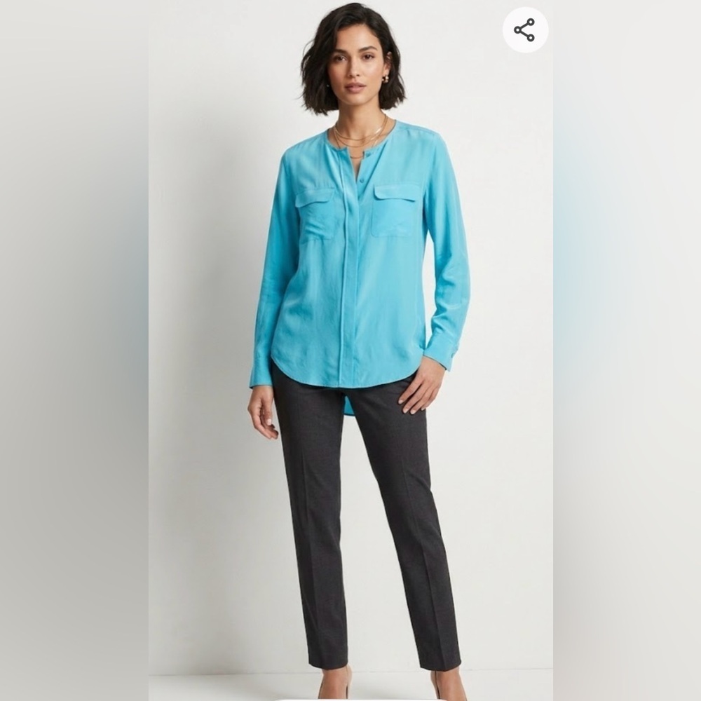 Equipment Femme Silk Colarless Fluid Drape Button Down Size M
